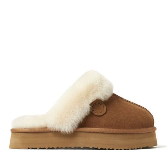 Fireside by Dearfoams Women's Melton Genuine Shearling Platform Scuff Slipper - Picture 4 of 7